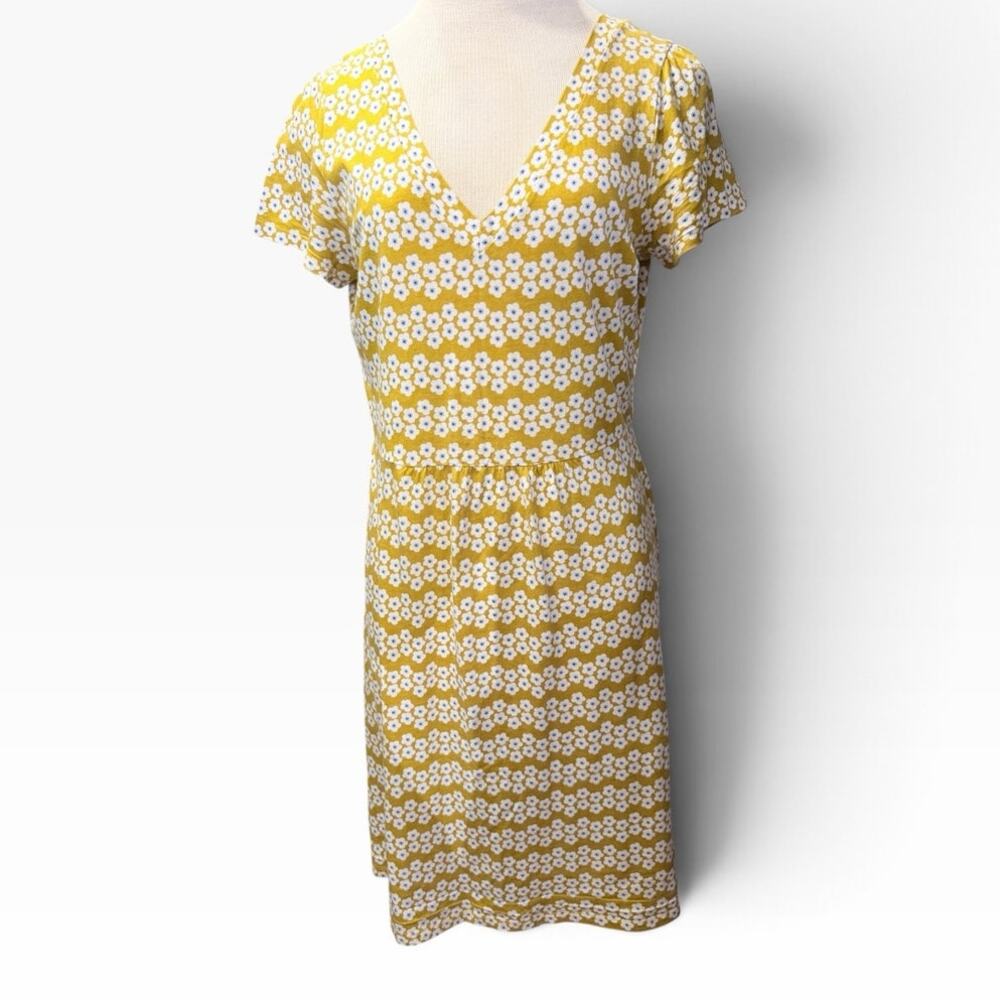 Boden Penelope Jersey Dress Knee Length VNeck Daisy Floral Print Sz 10 US Yellow